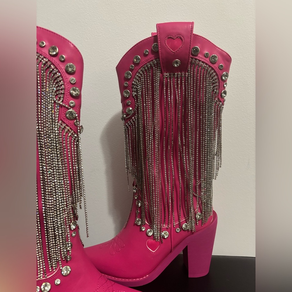 NWOB Dolls Kill / Sugar Thrillz Hot Pink Present Perfect Cowboy Boots - Picture 3 of 9